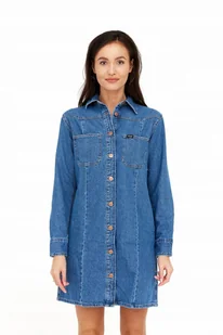 WRANGLER WESTERN DRESS MID INDIGO W24JLLX8E XS - Sukienki - miniaturka - grafika 1