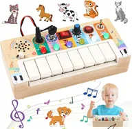 Zabawki interaktywne dla dzieci - Tablica Manipulacyjna Sensoryczna Muzyczna Drewniana Pianinko Montessori - miniaturka - grafika 1