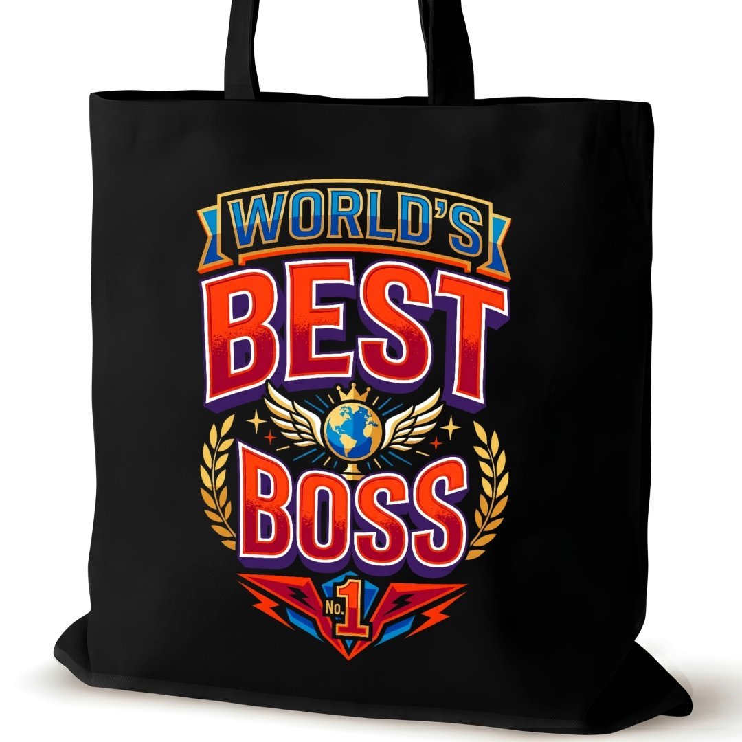 Czarna torba bawełniana dla SZEFA na ramię duża śmieszna best boss