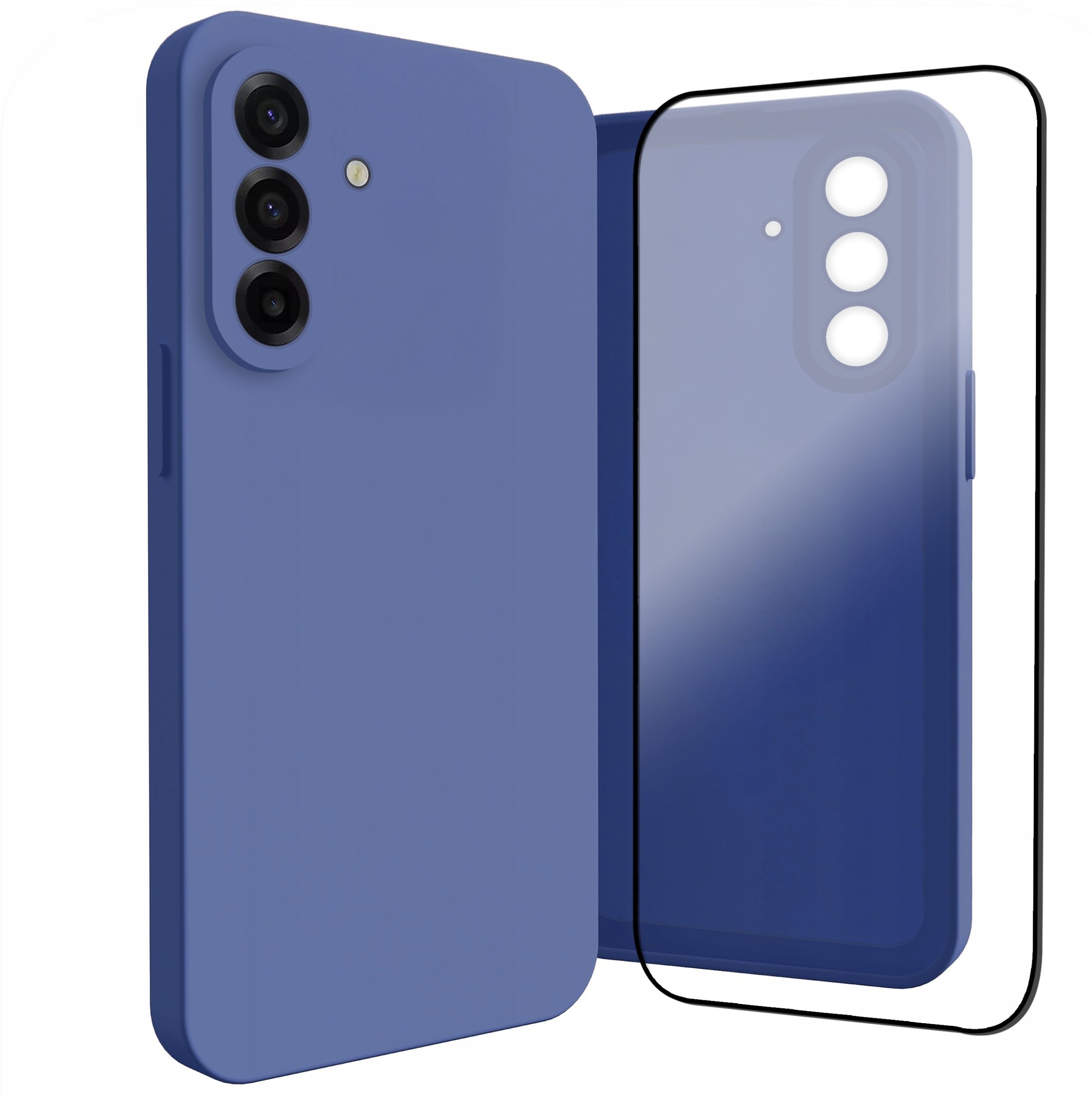 Etui do Samsung Galaxy A17 5G Silikonowe, Osłona Kamery, Granatowe Szkło