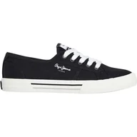 Trampki damskie - Pepe Jeans Damskie trampki BRADY BASIC W, czarne (czarne), 3 UK, Czarny, 3 UK - miniaturka - grafika 1