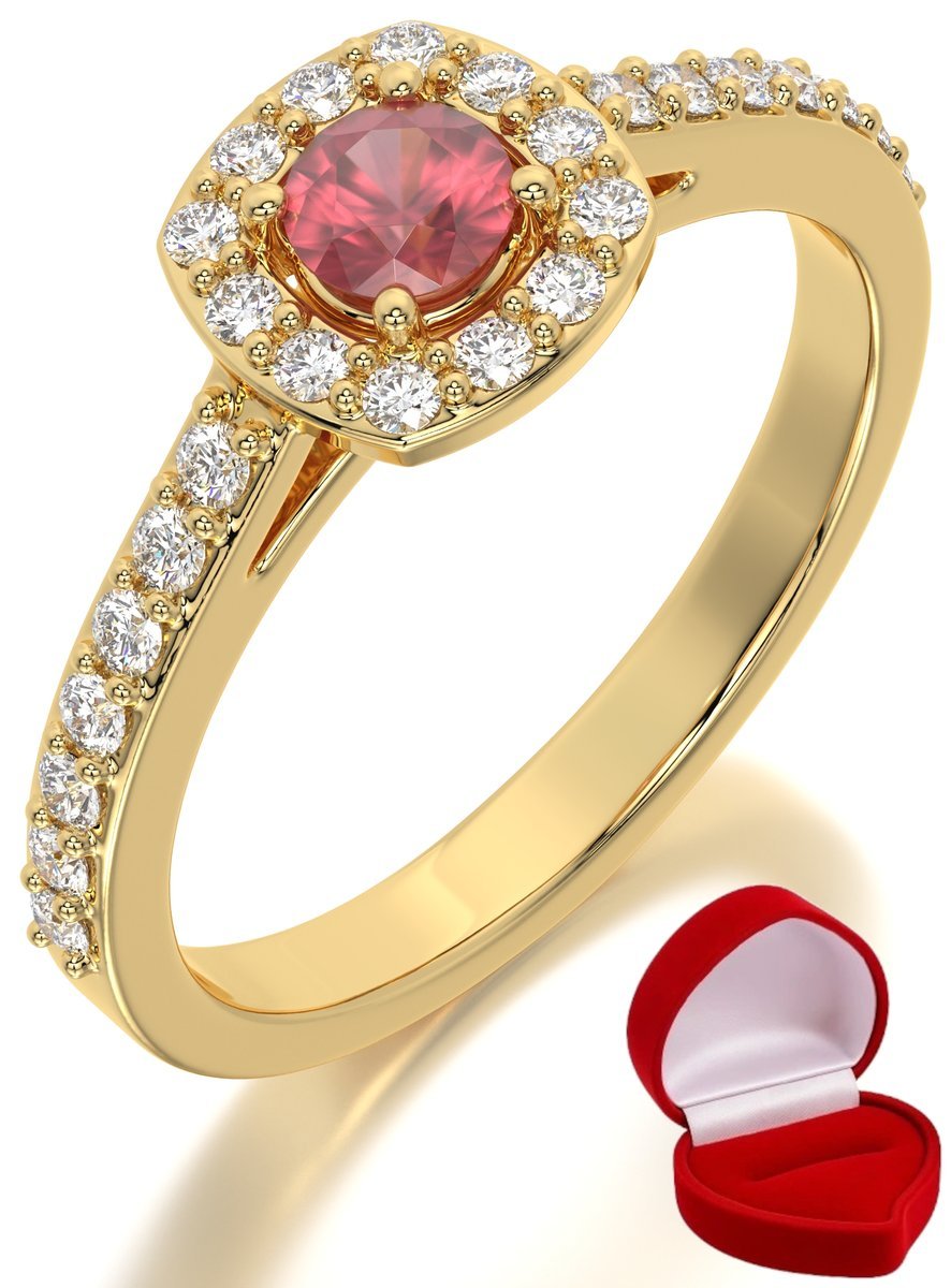 ZŁOTY PIERŚCIONEK ZARĘCZYNOWY 585 14k RUBIN 0,24 ct + PUDEŁKO R7