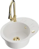 Zlewozmywaki z baterią - Mexen Kevin zlewozmywak granitowy 1-komorowy z ociekaczem i baterią kuchenną Elia, biały - 6517-20-670101-50 - miniaturka - grafika 1