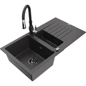 Zlewozmywaki z baterią - Mexen Matias zlewozmywak granitowy 1,5-komorowy z ociekaczem i baterią kuchenną Savita, czarny nakrapiany - miniaturka - grafika 1