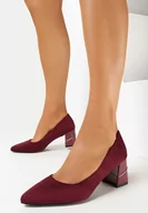 Czółenka - Bordowe Czółenka z Imitacji Zamszu na Słupku z Metaliczną Wstawką Piarra - miniaturka - grafika 1