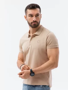 Koszulki męskie - Koszulka męska polo klasyczna bawełniana - beżowa S1374 - grafika 1