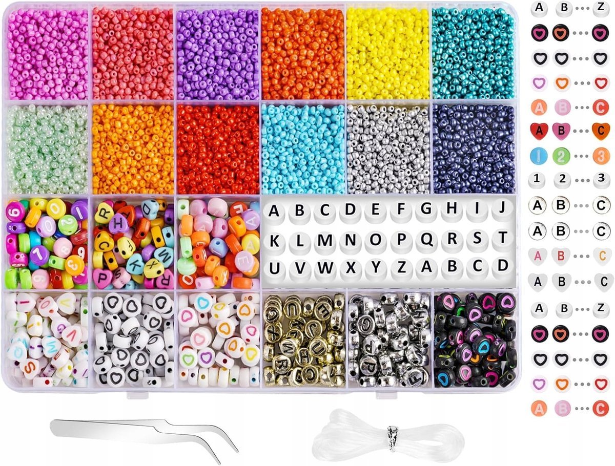 ZESTAW KORALIKÓW DO ROBIENIA BIŻUTERII DIY 12600 ELEMENTÓW KOLORY SZNURKI