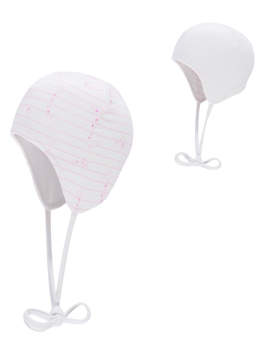 Niemowlęca czapka wiązana biało-różowa Döll