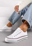 Trampki damskie - Białe Trampki na Niskiej Platformie przed Kostkę Rosma - miniaturka - grafika 1