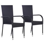 Fotele i krzesła ogrodowe - vidaXL Krzesła ogrodowe, sztaplowane, 2 szt., polirattan, czarne - miniaturka - grafika 1