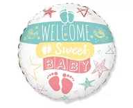 Baby shower i roczek - Balon foliowy, Welcome Sweet Baby, 18" - miniaturka - grafika 1
