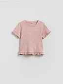 Bluzki dla niemowląt - Reserved - Bawełniany t-shirt z nadrukiem - pastelowy róż - miniaturka - grafika 1
