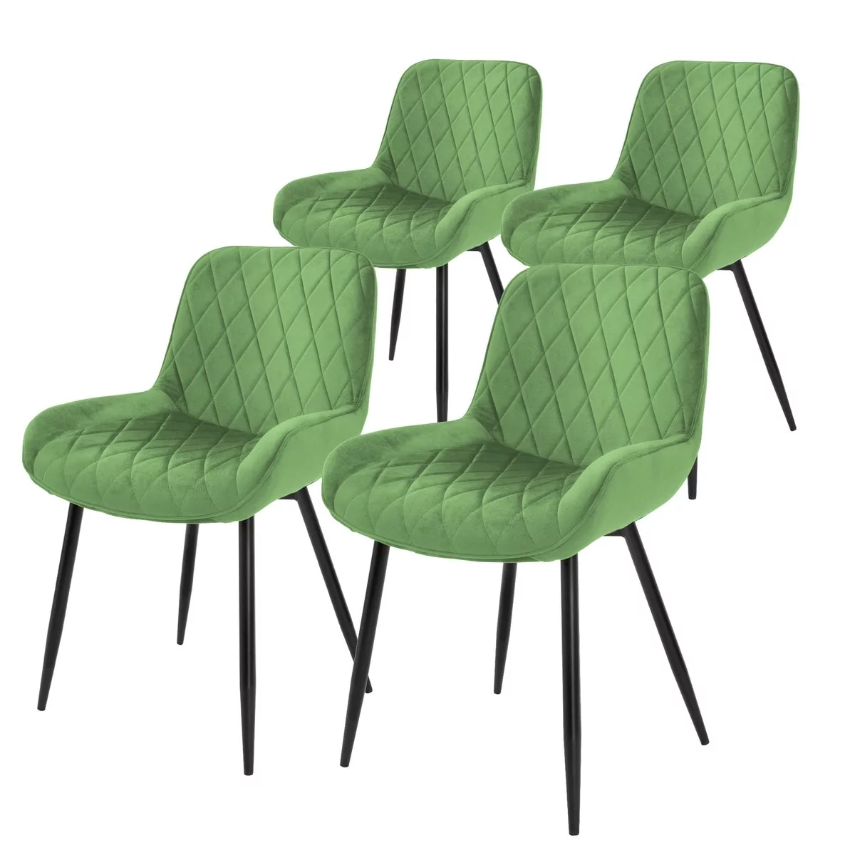 Zestaw 4 nowoczesnych krzeseł do jadalni tapicerowanych zielonym aksamitem