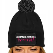 Czapki dla dzieci - CZAPKA POMPON Bawełniana ZIMOWA CZARNA SPORTOWA ŚWIRUSKA DLA GYM GIRL Wzory - miniaturka - grafika 1
