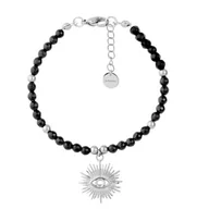 Bransoletki - Czarne kulki onyksu bransoletka z charmsem OKO ze stali - Manoki - miniaturka - grafika 1
