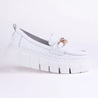 Mokasyny damskie - Mokasyny damskie ażurowe GOODIN GD-FT-127 skóra zamsz ażurek lekkie biel 40 - miniaturka - grafika 1