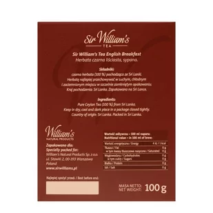 Czarna herbata liściasta Sir Williams Tea English Breakfast 100g - Herbata - miniaturka - grafika 3