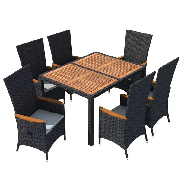 Zestaw mebli rattanowych XXL - stół 150x90x75 cm, 6 krzeseł czarny/kremo