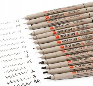 ZESTAW do rysowania szkicowania kreślenia MARKERY igłowe 12 GRUBOŚCI pisaki - Przybory szkolne - miniaturka - grafika 1