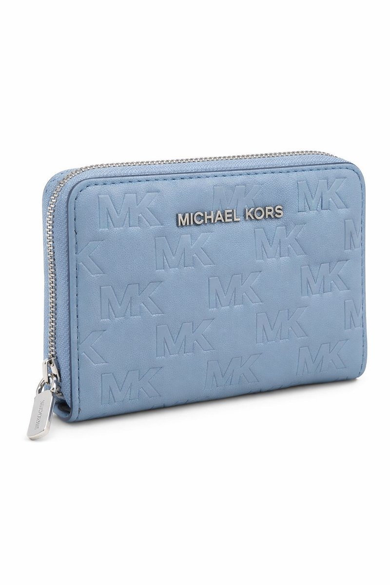 MICHAEL KORS NIEBIESKI PUDEŁKOWY PORTFEL Z WYTŁACZANYM LOGO 1I3A