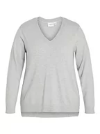 Swetry damskie - VILA EVOKED BY VILA Damski sweter VIRIL z dekoltem w serek L/S Knit top/cur-NOOS cienki pulower, jasnoszary melanż, 54 - miniaturka - grafika 1