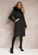 Kurtki damskie - Czarna Długa Kurtka Parka Nylonowa z Futrzanymi Wstawkami Rinale - miniaturka - grafika 1