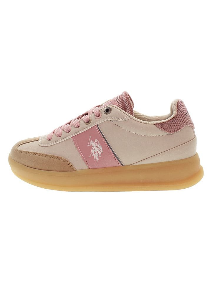 U.S. Polo Assn. Sneakersy w kolorze beżowo-jasnoróżowym
