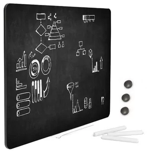Czarna bezramowa tablica suchościeralna magnetyczna czarne obrzeże 100x70 cm w zestawie z półką, kredą oraz 3 magnesami! - Tablice i flipcharty - miniaturka - grafika 1