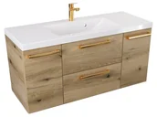 Szafki łazienkowe - Szafka Wisząca Z Umywalką ATHD 100 cm D - Dąb Evoke Coast Mat - Uchwyty Złote Polerowane - miniaturka - grafika 1