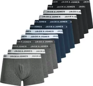 Majtki męskie - JACK&JONES bokserki męskie, 12-pak - JACSOLID TRUNKS, bawełna stretch, logo w pasie czarny/niebieski/szary XL - miniaturka - grafika 1