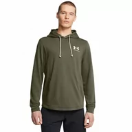 Bluzy sportowe męskie - Męska bluza dresowa nierozpinana z kapturem Under Armour UA Rival Terry Lc Hd - oliwkowa/khaki - UNDER ARMOUR - miniaturka - grafika 1