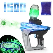 Zabawki militarne - Pistolet na kulki żelowe automat niebieski CS-001 święcące kulki 1500 kulek + okulary - miniaturka - grafika 1