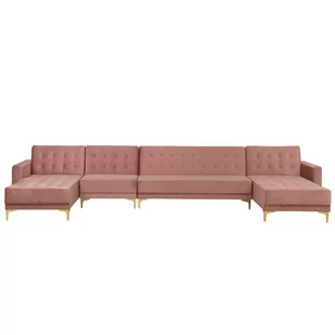 Beliani Sofa rozkładana XXL welur różowa ABERDEEN - Sofy i kanapy - miniaturka - grafika 1