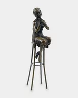 Figurki dekoracyjne - Kobieta w Turbanie Siedząca na Stołku Rzeźba z Brązu - miniaturka - grafika 1