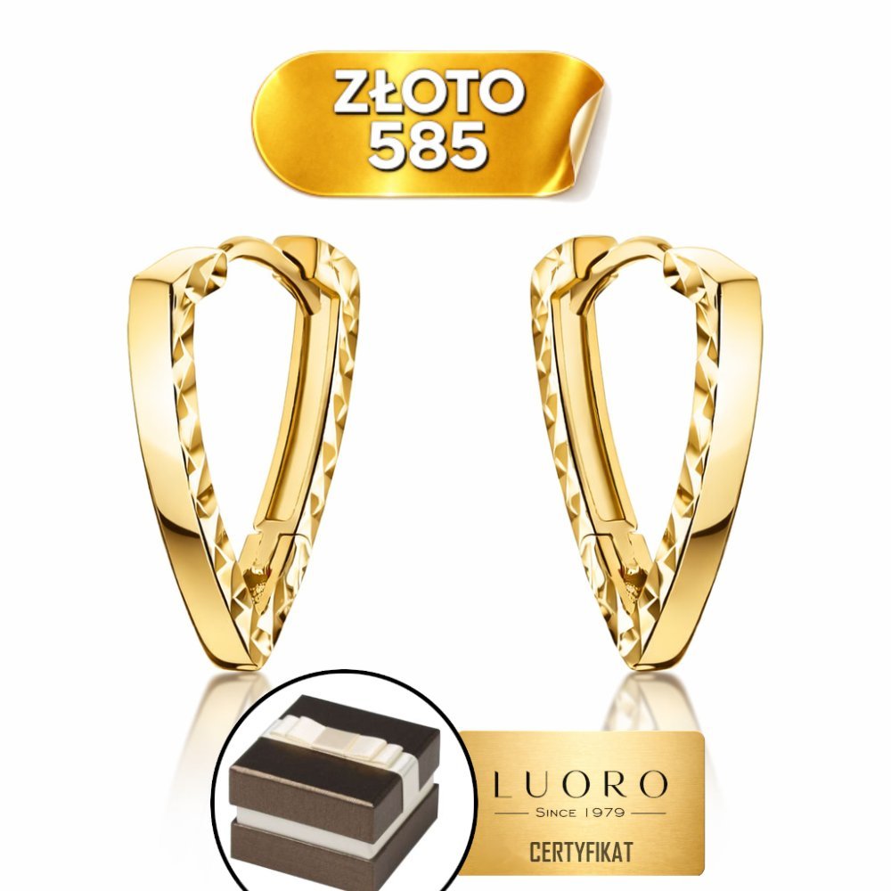 KOLCZYKI ZŁOTE 585 14K DIAMENTOWANE TRÓJKĄTY ANGIELSKIE ZAPIĘCIE 1,6 CM