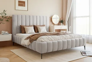 Besilio Möbel - Podwójne łóżko 120x200 Tina II Slim aksamitna tkanina - Designerskie łóżko z listwową ramą, wezgłowiem i podstawą łóżka - Jasnoszary & Velluto 15 - Łóżka - miniaturka - grafika 1