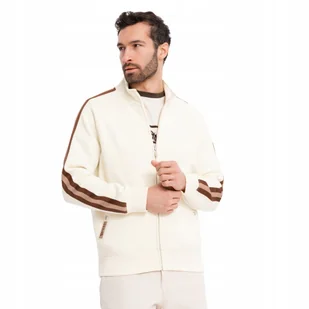 Bluza męska dresowa z kołnierzem i lampasami kremowa OM-SSZP-0219 V3 r. M - Bluzy męskie - miniaturka - grafika 1