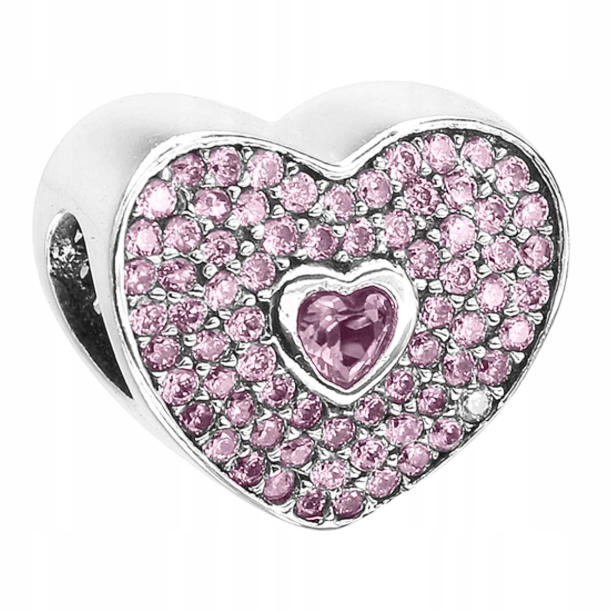 Charms Srebrny Kryształowe Serce Różowe Cyrkonie Kryształy SREBRO 925
