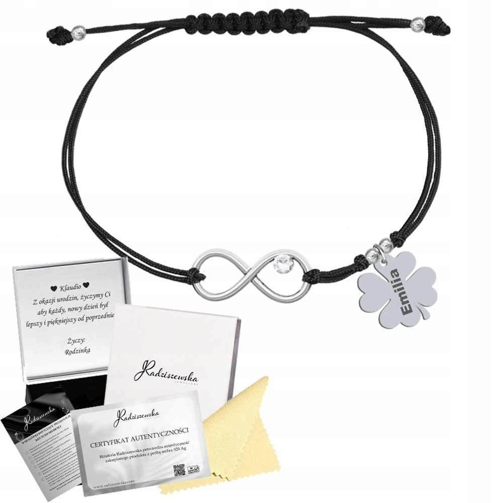 Bransoletka Srebrna z Koniczynką Nieskończoność Biżuteria Prezent GRAWER
