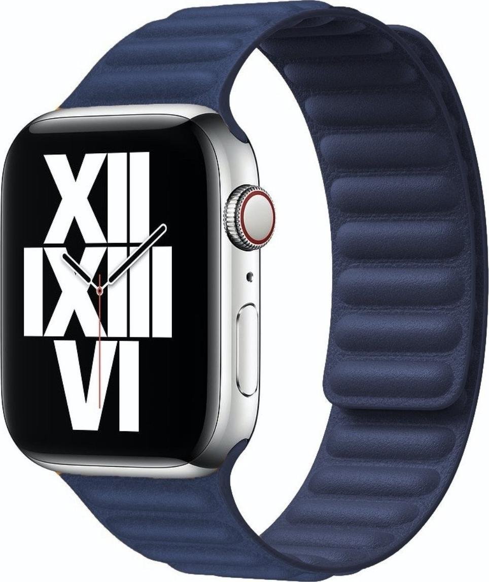 THD Niebieski pasek skórzany do Apple Watch 42/44 mm, rozmiar uniwersalny, seria 1,2,3,4,5,6,7