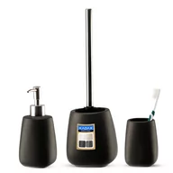 Akcesoria łazienkowe - Zestaw łazienkowy szczotka WC + kubek + dozownik, czarny - miniaturka - grafika 1