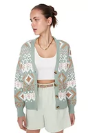 Swetry damskie - Trendyol Damski regularny kardigan z dzianiny z dekoltem w serek, Miętowy, M - miniaturka - grafika 1