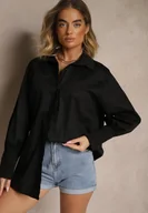 Koszule damskie - Czarna Koszula z Bawełny Ozdobiona Falbankami i Marszczeniami Liorale - miniaturka - grafika 1