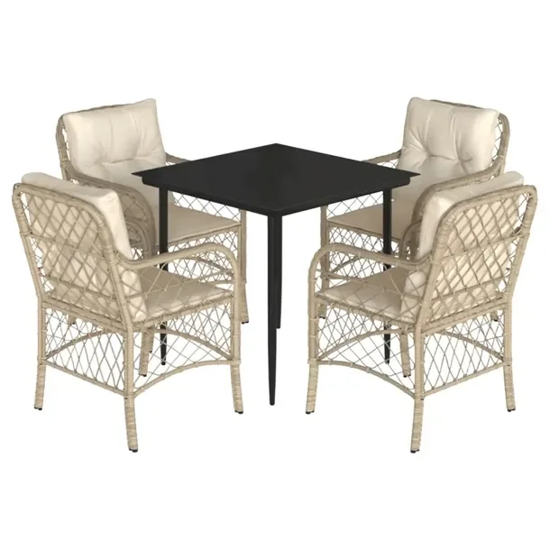 Zestaw mebli ogrodowych rattan PE czarny, stół 80x80x74 cm, krzesła beż
