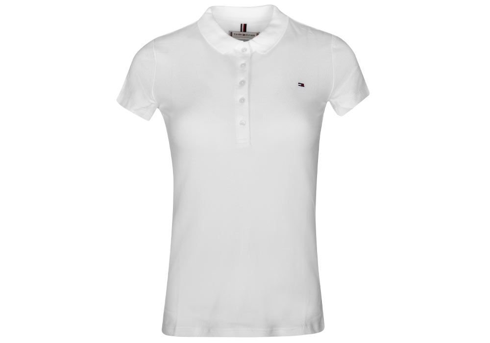 TOMMY HILFIGER DAMSKA KOSZULKA POLO HERITAGE SHORT SLEEVE SLIM POLO WHITE 1M57636661 100 - Rozmiar: L
