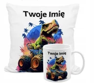 Gadżety dla niej i dla niego - ZESTAW PODUSZKA + KUBEK Prezent DINOZAURY T-REX Dla chłopca + IMIĘ 27 - miniaturka - grafika 1