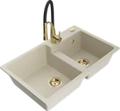 Zlewozmywaki z baterią - Mexen Tomas zlewozmywak granitowy 2-komorowy z baterią kuchenną Aster, beżowy - 6516-69-73450-57-G - miniaturka - grafika 1