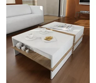 Stolik kawowy PLUS 35x90 cm brąz/biały - Ławy i stoliki kawowe - miniaturka - grafika 1