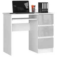 Biurka - Biurko komputerowe AKORD A6 Białe 90 cm prawe - 3 szuflady, fronty kolor Metalik Połysk 1 półka - 90x50x77 cm - miniaturka - grafika 1