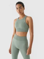 Bielizna sportowa damska - 4F Biustonosz treningowy bezszwowy ze średnim wsparciem 4F x Anna Lewandowska - oliwkowy/khaki XXS/XS - miniaturka - grafika 1